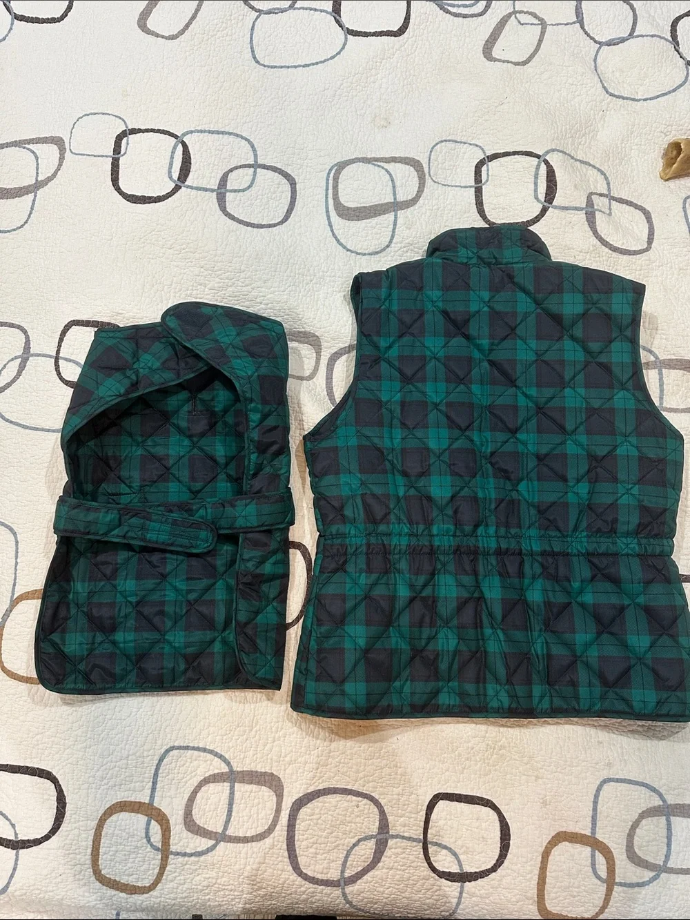 Green & Navy Quilted Dog Vest with Matching Ladies’ Vest—New
